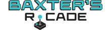 Logo with the text Baxters Arcade. The “A” in Arcade is replaced by a black and blue arcade joystick graphic. The bold, modern font in teal and black gives it a lively vibe, perfect for Sunset Music Fest or Canonsburg Live Music events.