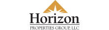 Logo for Horizon Properties Group, LLC, featuring a stylized gold triangle with a white sunburst above the word Horizon in bold black text—evoking the vibrant energy of events like Sunset Music Fest—with PROPERTIES GROUP, LLC in smaller text below.