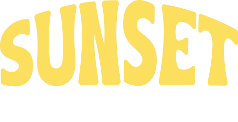Yellow text spells SUNSET in large letters above smaller white text that is partially obscured and unreadable on a transparent background, evoking the vibrant energy of Sunset Music Fest.